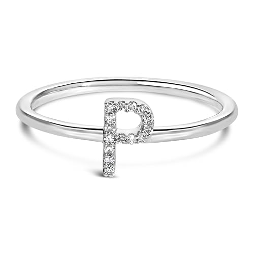 10K White Gold Diamond Accent Initial "P" Ring - Size 7