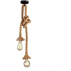 Lamparas Baratas Lámpara colgante industrial, STARRYOL cuerda doble de cabeza de cáñamo Iluminación colgante para comedor, sala, restaurante, bar, cafetería - longitud 60cm+60cm