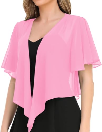 Image of Women's Solid Puff Sleeve Kimono Short Cardigan Loose Cover Up Casual Blouse Top Chiffon