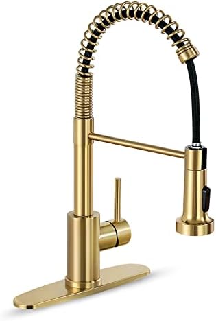 HGN Brushed Gold Kitchen Faucet with Pull Down Sprayer,Single Handle Gold Kitchen Sink Faucet Stainless Steel HGN-CFLT-2011G-DP