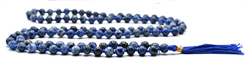 Certified Sodalite Crystal Japa Mala Ganthi - 108 Beads Buddhist Prayer Beads - AAA Grade Original Healing Gemstone Agate Mala for Yoga Meditation Spiritual Reiki Feng Shui
