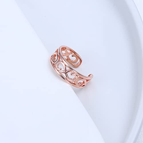 925-Sterling-Silver Celtic Flower Thumb Ring - Baroque Open Adjustable Resizable Ring Hawaiian Leaf Dainty Tail Pinky Toe Knuckle Rings Knot Eternity Wedding Band Ring Gifts For Women Men Teen Girls (White Gold) (Rose Gold Celtic Baroque Ring) #TOP1