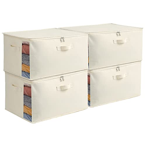 Vailando 4 Pack Large Canvas Comforter Storage Bags Closet Organizer for Clothes Sweater Clothes Organizer with Dual Zipper Three Carrying Handles for Blanket Closet Storage Container