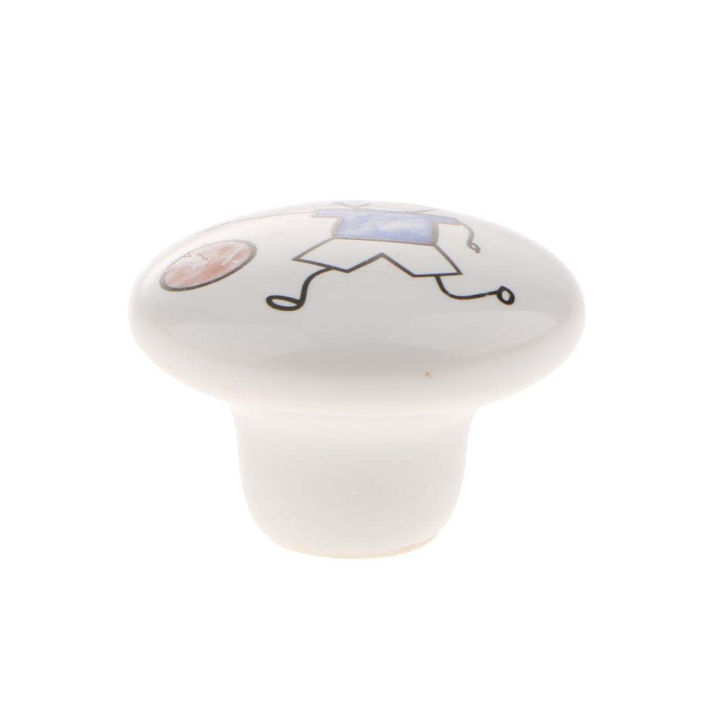 Cartoon Ceramic Single Hole Round Wardrobe Kitchen Door Knob Basketball boy-picture-25