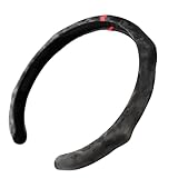 Quick Install Sporty Suede Leather Steering Wheel Cover with Red Top Trim Universal fit Any 14½' to 15' Car SUV Pickup Steering Wheel