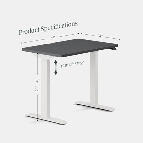 Image of Branch Duo Standing Desk, Adjustable Standing Desk with 20 inch Range | OLED Control Panel, Frameless Design and Compact Size Suitable for Many Spaces, 36 Inches, White Base, Charcoal Top