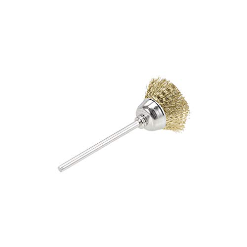 Image of uxcell Mini Wire Cup Brush Brass Plated Crimped Steel 20 X 9mm with 2.35mm Shank 10 Pcs
