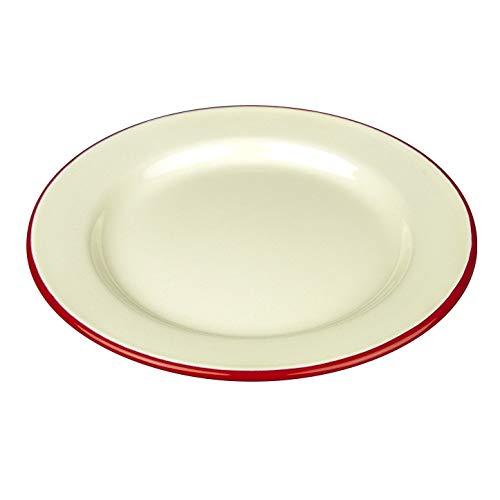 New Falcon Enamel Round Pie Baking Dinner Plate Cream with Red Trim 20cm