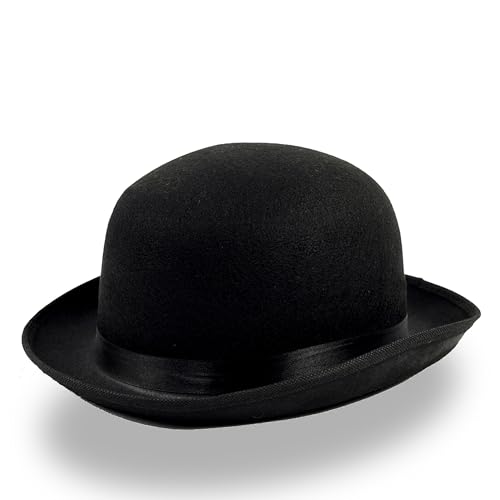 Black Felt Derby Bowler Hat – Classic Derby Hat, Steampunk Costume Accessory, Vintage 1920s Style, Ideal for Theater, Jazz, and Formal Wear, Good for Winter, Fashion Cap, Men and Women – Black Color