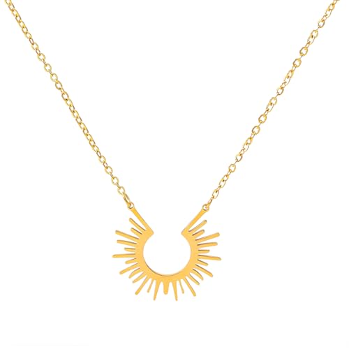 KEMUZ Cadena de sol para mujer, chapado en oro de 14 quilates, collar con colgante solar, ajustable, cadena de oro, resistente al agua, para mujeres y niñas, regalo de plata de ley 925
