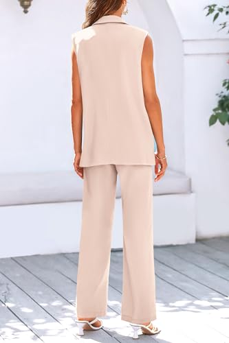 PRETTYGARDEN Women's 2 Piece Outfits Sleeveless Suit Vest and Wide Leg Pants Business Casual Blazer Sets