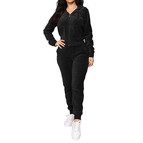 Sweatsuits for Women Tracksuit 2 Piece Outfits Velour Zip Up Hoodie Sweatshirts & Sweatpants Jogging Workout Sets (Black-b, XXL)
