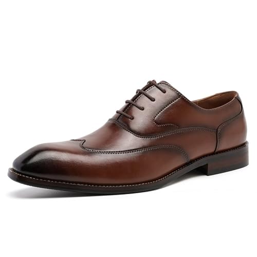 Square Leather Shoes Men's Dress Business Genuine Leather Heightened Groom Shoes Casual Men's Shoes Oxford Shoes(Brown,38)