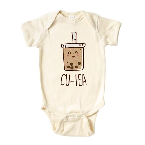 MangoHouse Kids Tshirt Baby Onesie® Cu-Tea Boba Baby Bodysuit Newborn Outfit Baby Shower Gift (Short Sleeve Natural, 0-3m)