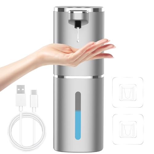 Automatic Liquid Soap Dispenser, 9 Adjustable Levels, 380ml/12.8oz, Touchless Hand Soap or Dish Soap Dispenser,IR Sensor & Display,Wall-Mount or Tabletop Use for Bathroom Kitchen (Silver)
