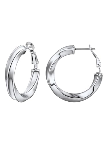 Image of Stainless Steel Chunky Hoop Earrings For Women, Minimalist and Chic, Black /Gold Plated, Round Hoops Earrings Hypoallergenic, Size: 30mm /40mm /60mm /80mm, Come with Box