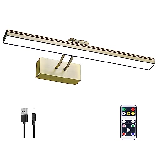 FUNCHDAY Picture Light,3CCT Battery Art Lights for Wall,Wireless Remote Painting Light with Timer and Dimmable,16”Metal Display Lighting for Artwork,Portrait,Gallery-Antique Brass