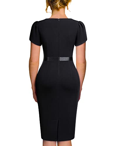 Image of AISIZE Women's Elegant Puff Sleeves Keyhole Neck Cocktail Party Pencil Dress