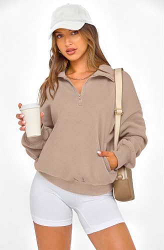 PRETTYGARDEN Womens Half Zip Oversized Sweatshirts Fleece Hoodies 2026 Trendy Long Sleeve Pullover Tops Y2k Fall Spring Outfits (Light Coffee,XXL) — view 4