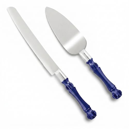 Homi styles Cake Knife and Server - Wedding Cake Knife Set - Serving Set for Receptions, Birthdays - Cake Cutting Set - Match the Color to Your Event Theme - Cake Knife and Cutter (Blue)
