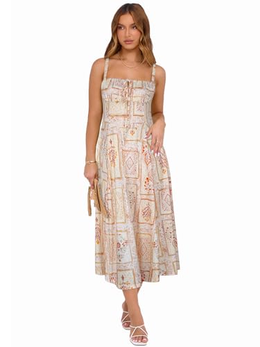 Image of YIOYOLA Corset Dress for Women Casual Tea Party Summer Wedding Guest Flowy Midi Sundress