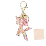 Butterfly Letter Keychain Tassel Design Vibrant Durable Lightweight Gift, Women Girl Initial Fashion Cute (Pink,K)