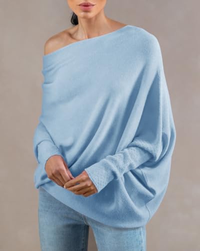 Image of Imily Bela Batwing Boat Neck Sweaters for Women Spring Long Sleeve Soft Knit Loose Baggy Pullover Jumper Top