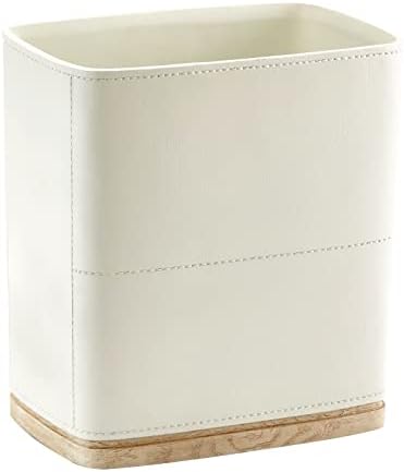 Polytree Bathroom Trash Can 1.8 Gallon(7 Liter) Small Kitchen Garbage Can,Decor Wastebasket for Bedroom Office,Resin Hand-Carved Leather Beige