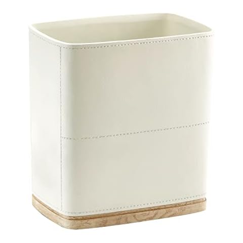 Polytree Bathroom Trash Can 1.8 Gallon(7 Liter) Small Kitchen Garbage Can,Decor Wastebasket for Bedroom Office,Resin Hand-Carved Leather Beige Cover