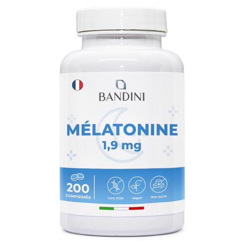Bandini® Mélatonine 200 Comprimés, pure 1,9 mg Extra fort - Sommeil Rapide et Repos - Complément Alimentaire de Melatonine Hautement Dosée - Endormissement, Pour Dormir - Décalage Horaire et Jet Lag