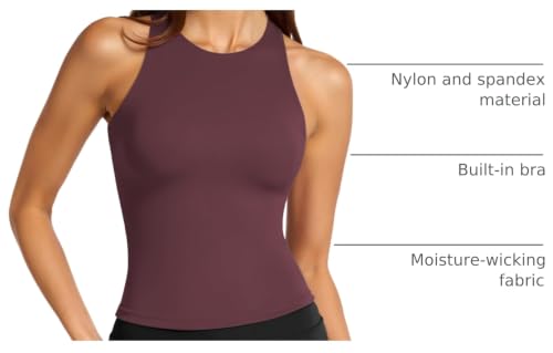 Image of LASLULU Womens High Neck Workout Tank Tops with Built in Bra Strappy Back | Low to Medium Impact,Longline Halter Neck Sports Bra,Fitted Compression,Padded Athletic Yoga Running Gym Pilates Tank Tops