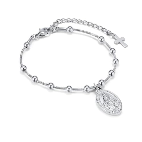 Virgin Mary Bracelet，Dainty14k Gold Plated Rosary Bead Cross Bracelets Religious Baptism Virgen de Guadalupe Bracelets Catholic Jewelry Gifts for Women