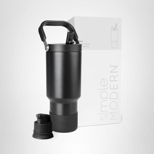 Simple Modern Trek Pivot | 30oz Flip Straw Tumbler with Handle | Water Bottle & Boot | Interchangeable Straw & Chug Lids | Insulated Stainless Steel Jug | Gym Sports Outdoors | Midnight Black