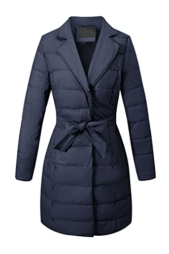 Bellivera Women's Winter Puffer Jacket Cold-Resistant Patchwork Plush Lining Coat with Removable Fur Collar Hooded and Belted