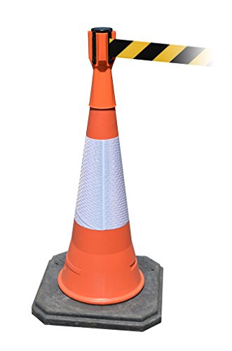 Tensabarrier TC114-30-MAX-NO-D4X-C Tensacone Topper, Orange, Yellow/Black Belt, 13' Belt Length