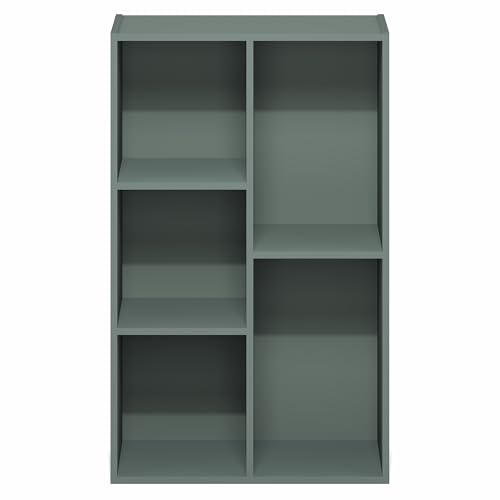 Image of Furinno LUDER Book Shelf, 5-Cube Bookshelf, Reversible Bookcase, 9.4 x 19.5 x 31.5, Easy Assembly, for Living Room, Bedroom, Home Office, Sage Green
