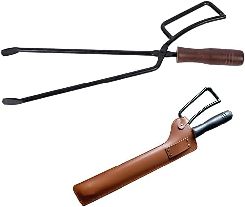 Charcoal Tong Charcoal Clip with Storage case Barbecue Fireplace Tong Iron Charcoal Clamp for Wood Stove Outdoor Long Logs Tweezers for Fire Pit Campfire Fire Place Accessories…