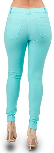 Ylluo Jean Look Jeggings For Women Denim Womens Leggings Stretch Skinny With Pockets Cotton Blend (Large, Turquoise) #TOP4