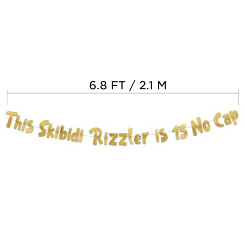 Image of Pre-Strung This Skibidi Rizzler is 16 No Cap Gold Glitter Banner - Funny 16th Birthday Decorations for Teen Boys and Girls - Birthday Party Supplies and Gifts