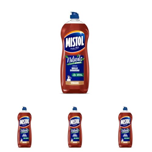 MISTOL - Naturals Vinagre | Lavavajillas a Mano con Ingredientes de Origen Natural | Brillo Duradero y Cuidado Sostenible | Fórmula Respetuosa con el Medio Ambiente | 750 ml (Paquete de 4)