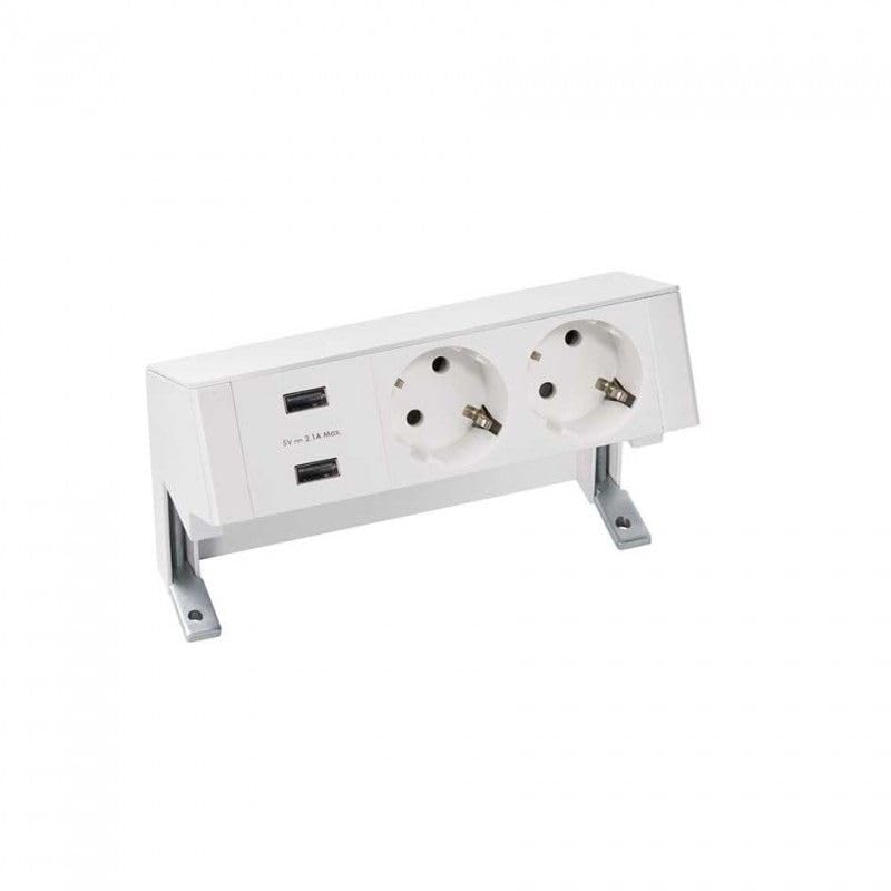 SIMON 42322000-130 - Kit Sobre la mesa Completo Con 1 cargador 2 x USB y 2 basi di enchufe schuko Blanco 400