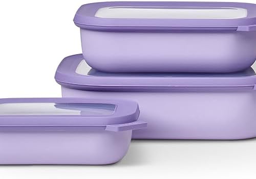 Mepal  Multi Bowl Cirqula 3-Piece Set  Food Storage Container with Lid - Suitable as Airtight Storage Box for Fridge & Freezer, Microwave Container & Servable Dish - 500, 1000, 2000ml - Nordic Sage.