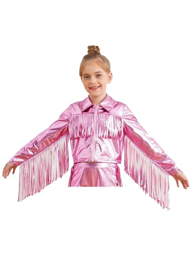 Hularka Kids Girls Sequins Fringe Jacket Long Sleeve Hip Hop Jazz Street Dance Tassel Coat Party Performance Dancewear