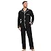 Vulcanodon Herren Pyjama Set mit Knopfleiste, Langarm weich Schlafanzug mit klassischem Revers bequem hautfreundlich Lounge-Pyjama für Herren (Schwarz, L)