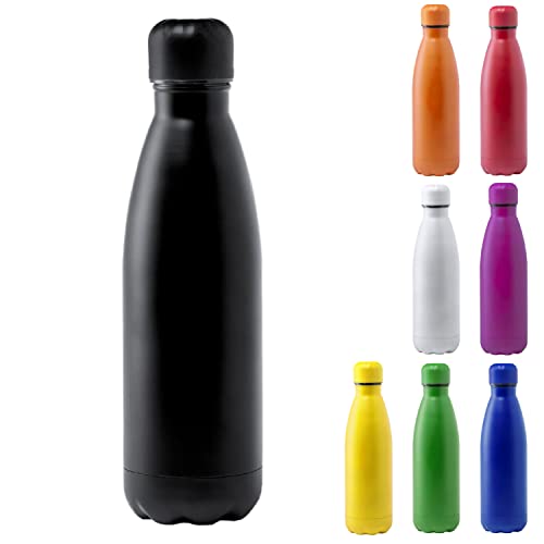 TIENDA EURASIA® Botella de Agua de Acero Inoxidable, 790 ml, con Tapón de Seguridad, Acabado Mate, Bidon para Camping, Gimnasio, Oficina, Botella Resistente, Color Negro