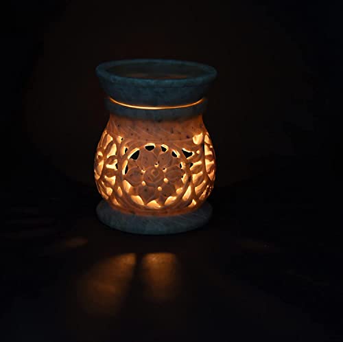 Iyb-Handcrafted Soapstone Floral Carving Aroma Burner, Oil Diffuser For - Gifting, Meditation, Aromatherapy & Home Decor, Etc #TOP3