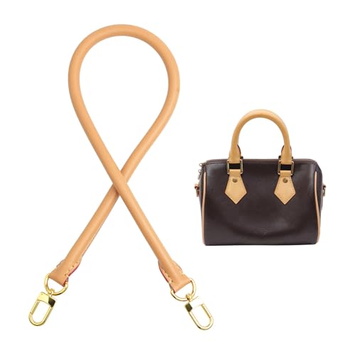KIYOMIL Bag Genuine Vachetta Leather Shoulder Short Strap Replacement Fit for Graceful Damier or Speedy25 30 35 Bag Brown Straps Tan(Length:27.5in-BEESWAX)