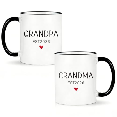 Lxenrra New Grandma and Grandpa Est 2026 Mug Set Pregnancy Announcement for Grandparents First Time Grandparents Gift Grandma Grandpa Coffee Mugs 11 Oz