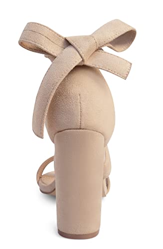 Image of Strappy Heels for Women Chunky Heels High Heeled Sandals with Lace Up Fahsion Casual Nude Block Heel Sandals