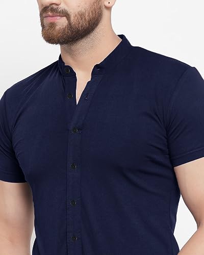 Image of EYEBOGLER Mens Cotton Blend Henley Neck Half Sleeve Solid Button Style Tshirt